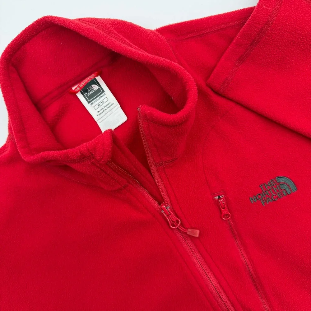 The North Face Mens XL Red Full Zip Fleece Jacket Mock Neck Chest Pocket Logo